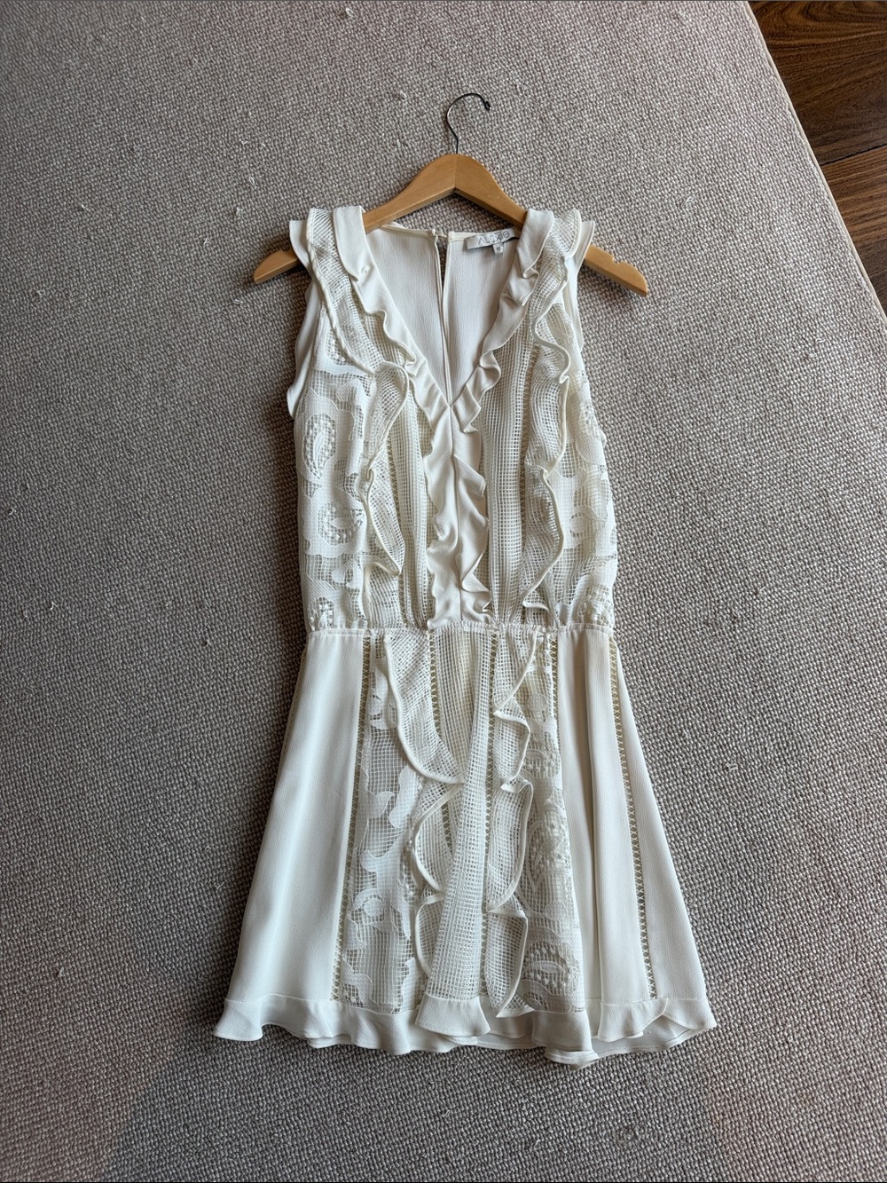 Alexis Cream Ruffle & Lace Detail Mini Dress